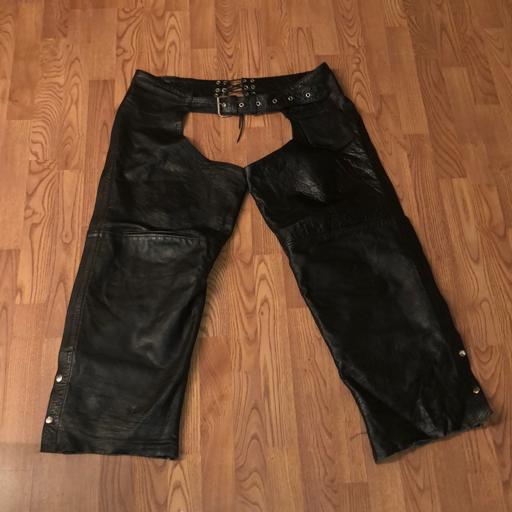 Leather chaps- silver bike